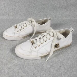 G by Guess White Gold Sneakers Los Angeles Lace Up Low Top Fashion Shoes Size 8